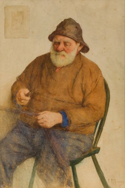 Fisherman Mending Nets by Frederick James McNamara Evans